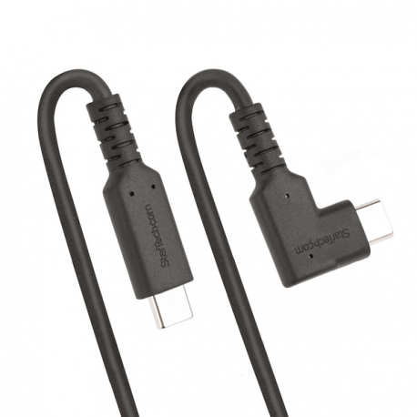 StarTech.com 1.6ft (50cm) Rugged Right Angle USB-C Cable, USB 3.2 Gen 2 (10 Gbps), USB C to C Data Transfer Cable, 4K 60Hz DP Alt Mode, 100W Power Delivery - 90 Degree USB-C Cable (RUSB31CC50CMBR) - USB cable - 24 pin USB-C (M) straight to 24 pin USB-C (M) right-angled - USB 3.2 Gen 2 - 50 cm - 4K60Hz support, rugged - black - 2