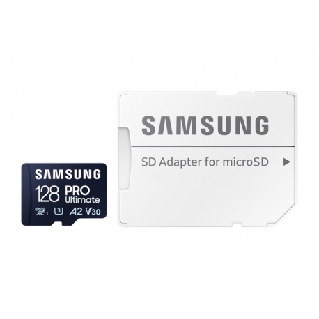 Samsung PRO Ultimate MB-MY128SA - Flash memory card (SD adapter included) - 128 GB - A2  /  Video Class V30  /  UHS-I U3 - microSDXC UHS-I - blue - 6