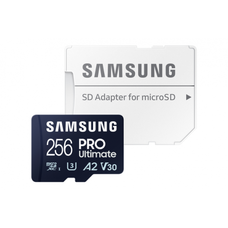 Samsung PRO Ultimate MB-MY256SA - Flash memory card (SD adapter included) - 256 GB - A2  /  Video Class V30  /  UHS-I U3 - microSDXC UHS-I - blue - 1