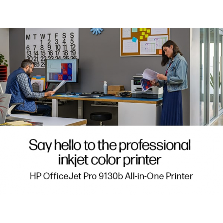 HP Officejet Pro 9130b All-in-One - Multifunction printer - colour - ink-jet - Legal (216 x 356 mm) (original) - A4 / Legal (media) - up to 23 ppm (copying) - up to 25 ppm (printing) - 250 sheets - 33.6 Kbps - USB 2.0, LAN, USB host, Wi-Fi(ac) - 4