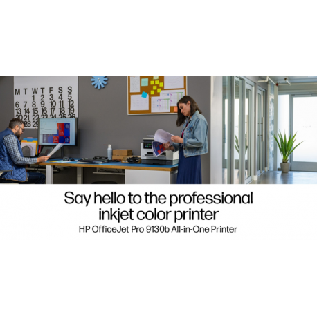 HP Officejet Pro 9130b All-in-One - Multifunction printer - colour - ink-jet - Legal (216 x 356 mm) (original) - A4 / Legal (media) - up to 23 ppm (copying) - up to 25 ppm (printing) - 250 sheets - 33.6 Kbps - USB 2.0, LAN, USB host, Wi-Fi(ac) - 9