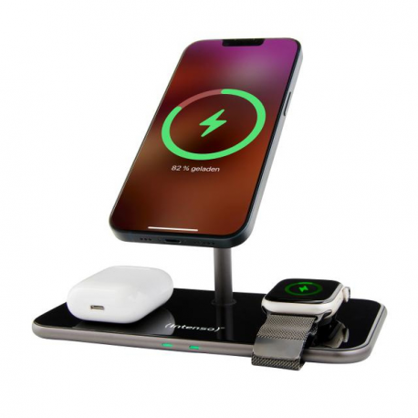 Intenso MB13 - Wireless charging stand - 3-in-1, magnetic + AC power adapter - 15 Watt - black - 3