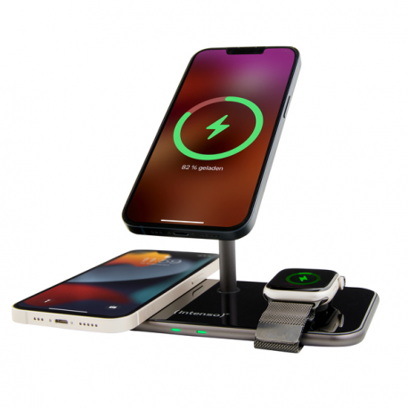 Intenso MB13 - Wireless charging stand - 3-in-1, magnetic + AC power adapter - 15 Watt - black - 4