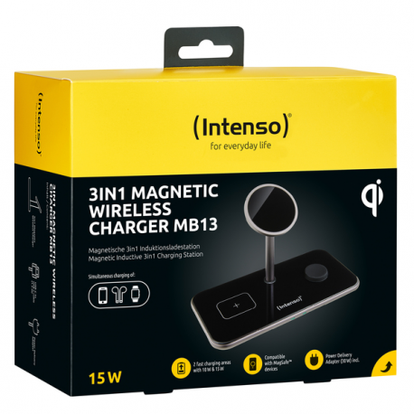 Intenso MB13 - Wireless charging stand - 3-in-1, magnetic + AC power adapter - 15 Watt - black - 5