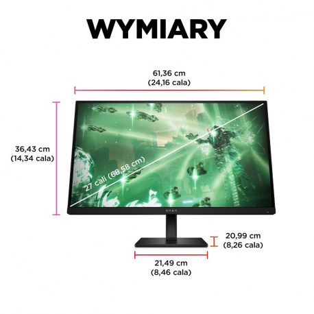 OMEN by HP 27q - LED monitor - gaming - 27" - 2560 x 1440 QHD @ 165 Hz - IPS - 400 cd / m² - 1000:1 - HDR400 - 1 ms - 2xHDMI, DisplayPort - black - 6