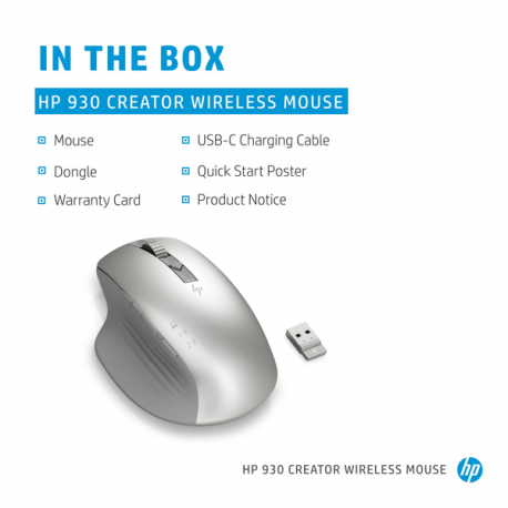 HP Creator 930 - Mouse - 10 buttons - wireless - Bluetooth - silver - for OMEN by HP Laptop 16; Victus by HP Laptop 16; Laptop 15, 17; Pavilion Plus Laptop 14 - 8