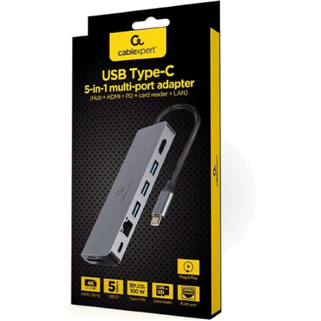 Cablexpert A-CM-COMBO5-05 - Docking station - USB-C 3.1 - HDMI - GigE - 4