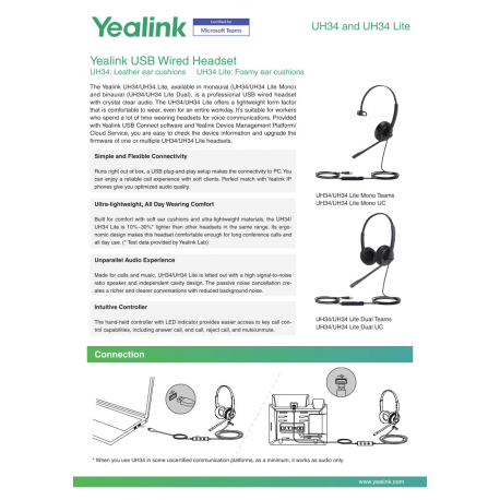 Yealink UH34 Mono Teams - Headset - on-ear - wired - USB - black - Certified for Microsoft Teams - 1