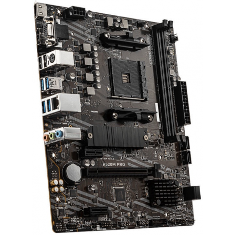 MSI A520M PRO - Motherboard - micro ATX - Socket AM4 - AMD A520 Chipset - USB 3.2 Gen 1 - Gigabit LAN - onboard graphics (CPU required) - HD Audio (8-channel) - 2