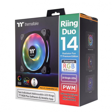 Thermaltake Riing Duo 14 RGB Radiator Fan TT - Premium Edition - case fan - 140 mm (pack of 3) - 11