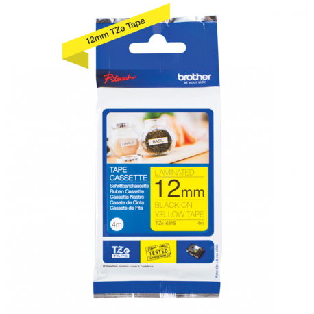 Brother TZe-631S - Black on yellow - Roll (1.2 cm x 4 m) 1 cassette(s) laminated tape - for Brother PT-D210, D600, H110; P-Touch PT-1005, D200, D410, D450, D460, D610, E550, H110 - 1