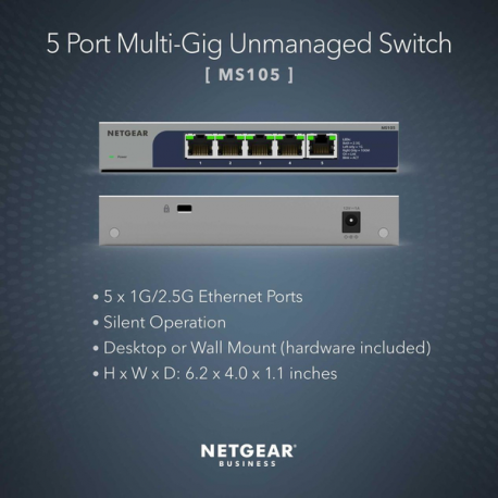 NETGEAR MS105 - Switch - unmanaged - 5 x 100/1000/2.5G - desktop, wall-mountable - 2