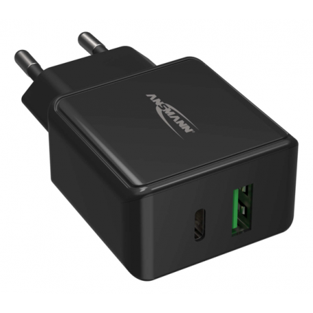 ANSMANN HC218PD - Power adapter - 18 Watt - 3000 mA - PD, QC 3.0 - 2 output connectors (USB, USB-C) - black - 9