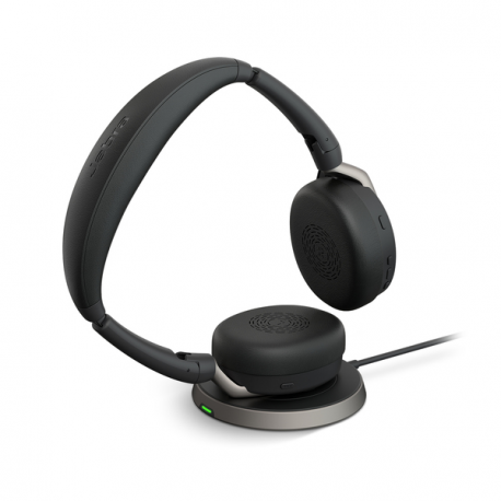 Jabra Evolve2 65 Flex UC Stereo - Headset - on-ear - Bluetooth - wireless - active noise cancelling - USB-C - black - with wireless charging pad - Optimised for UC - 1