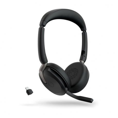 Jabra Evolve2 65 Flex UC Stereo - Headset - on-ear - Bluetooth - wireless - active noise cancelling - USB-C - black - with wireless charging pad - Optimised for UC - 2