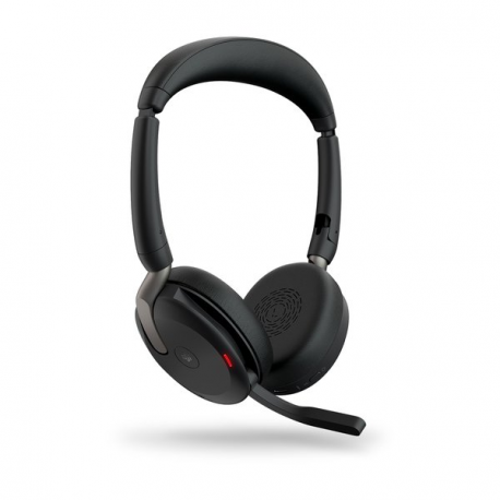 Jabra Evolve2 65 Flex MS Stereo - Headset - on-ear - Bluetooth - wireless - active noise cancelling - USB-A - black - with wireless charging pad - Certified for Microsoft Teams - 0