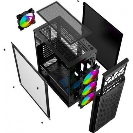 Gembird Fornax 400X - Tower - ATX - windowed side panel (tempered glass) - no power supply (ATX) - black - USB / Audio - 9