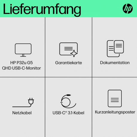 HP P32u G5 - P-Series - LED monitor - 31.5" - 2560 x 1440 QHD @ 75 Hz - IPS - 350 cd / m² - 1000:1 - 5 ms - HDMI, DisplayPort, USB-C - speakers - black - for Fortis 11 G9 Q Chromebook - 12