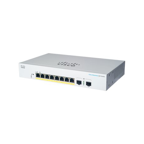 Cisco Business 220 Series CBS220-8P-E-2G - Switch - smart - 8 x 10 / 100 / 1000 (PoE+) + 2 x Gigabit SFP (uplink) - rack-mountable - PoE+ (67 W) - 0