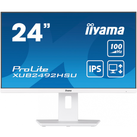 iiyama ProLite XUB2492HSU-W6 - LED monitor - 24" (23.8" viewable) - 1920 x 1080 Full HD (1080p) @ 100 Hz - IPS - 250 cd / m² - 1300:1 - 0.4 ms - HDMI, DisplayPort - speakers - matt white - 0