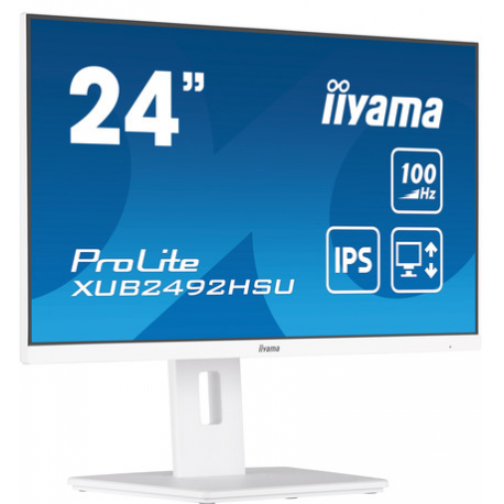 iiyama ProLite XUB2492HSU-W6 - LED monitor - 24" (23.8" viewable) - 1920 x 1080 Full HD (1080p) @ 100 Hz - IPS - 250 cd / m² - 1300:1 - 0.4 ms - HDMI, DisplayPort - speakers - matt white - 1