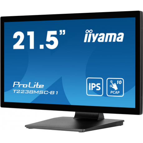 iiyama ProLite T2238MSC-B1 - LED monitor - 21.5" - touchscreen - 1920 x 1080 Full HD (1080p) - IPS - 600 cd / m² - 1000:1 - 5 ms - HDMI, DisplayPort - speakers - matte black - 3