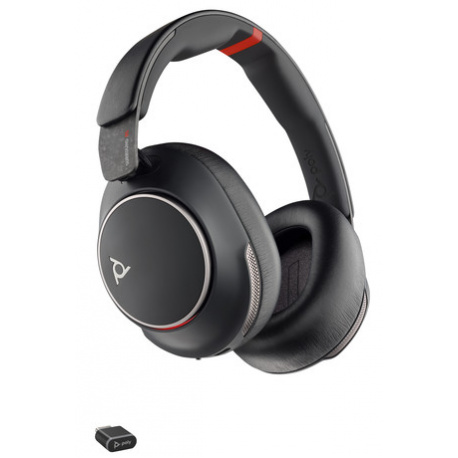 Poly Voyager Surround 85 - Voyager Surround 80 series - headset - over ear - Bluetooth - wireless - active noise cancelling - USB-C via Bluetooth adapter - black - Certified for Microsoft Teams, Certified for Microsoft Teams Open Office, UC certified - 2