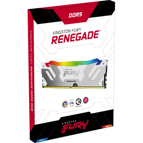 Kingston FURY Renegade RGB - DDR5 - module - 32 GB: 1 x 32 GB - DIMM 288-pin - 6400 MHz / PC5-51200 - CL32 - 1.1 V - unbuffered - on-die ECC - white, silver - 3