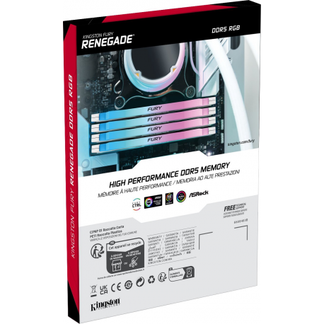 Kingston FURY Renegade RGB - DDR5 - module - 32 GB: 1 x 32 GB - DIMM 288-pin - 6400 MHz / PC5-51200 - CL32 - 1.1 V - unbuffered - on-die ECC - white, silver - 4