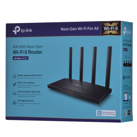 Wireless Router|TP-LINK|Wireless Router|1500 Mbps|Wi-Fi 6|1 WAN|3x10/100/1000M|Number of antennas 4|ARCHERAX12 - 1