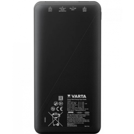 Varta Energy - Power bank - 20000 mAh - 74 Wh - 15 Watt - 3 output connectors (2 x USB, 24 pin USB-C) - 3