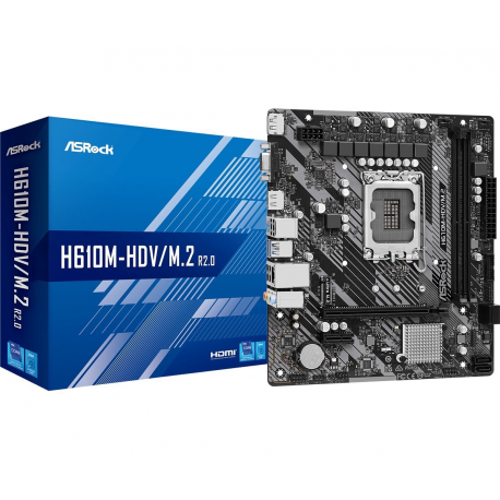 ASRock H610M-HDV / M.2 - 2.0 - motherboard - micro ATX - LGA1700 Socket - H610 Chipset - USB 3.2 Gen 1 - Gigabit LAN - onboard graphics (CPU required) - HD Audio (8-channel) - 0
