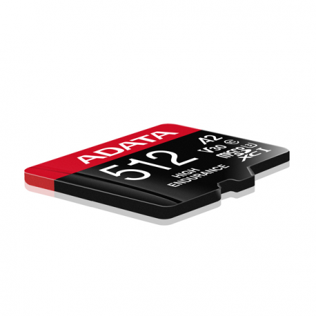 ADATA High Endurance - Flash memory card (microSDXC to SD adapter included) - 512 GB - A2 / Video Class V30 / UHS-I U3 / Class10 - microSDXC UHS-I - 1