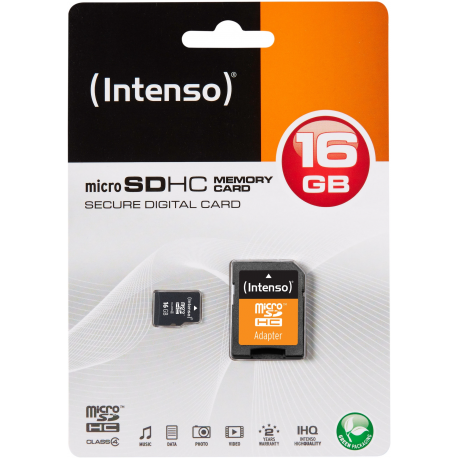 Intenso - Flash memory card (microSDHC to SD adapter included) - 16 GB - Class 4 - 140x / 34x - microSDHC - 1