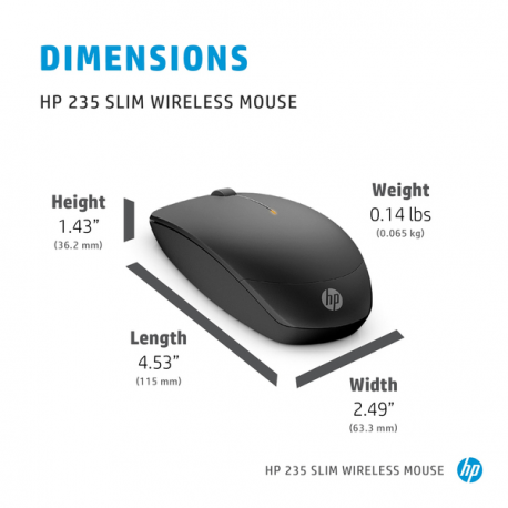 HP 235 - Mouse - optical - 3 buttons - wireless - 2.4 GHz - USB wireless receiver - jack black - for HP 250 G9 Notebook; Elite Mobile Thin Client mt645 G7 - 3
