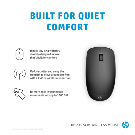 HP 235 - Mouse - optical - 3 buttons - wireless - 2.4 GHz - USB wireless receiver - jack black - for HP 250 G9 Notebook; Elite Mobile Thin Client mt645 G7 - 5