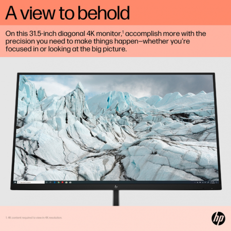 HP E32K G5 - E-Series - LED monitor - 31.5" - 3840 x 2160 4K UHD (2160p) @ 60 Hz - IPS - 350 cd / m² - 1000:1 - 5 ms - HDMI, DisplayPort, USB-C - speakers - black head, black and silver (stand) - 8