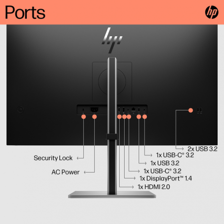 HP E32K G5 - E-Series - LED monitor - 31.5" - 3840 x 2160 4K UHD (2160p) @ 60 Hz - IPS - 350 cd / m² - 1000:1 - 5 ms - HDMI, DisplayPort, USB-C - speakers - black head, black and silver (stand) - 13