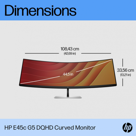 HP E45c G5 - E-Series - LED monitor - curved - 44.5" - 5120 x 1440 Dual Quad HD @ 165 Hz - VA - 400 cd / m² - 3000:1 - 3 ms - HDMI, DisplayPort, USB-C - speakers - black head, black and silver (stand) - 7