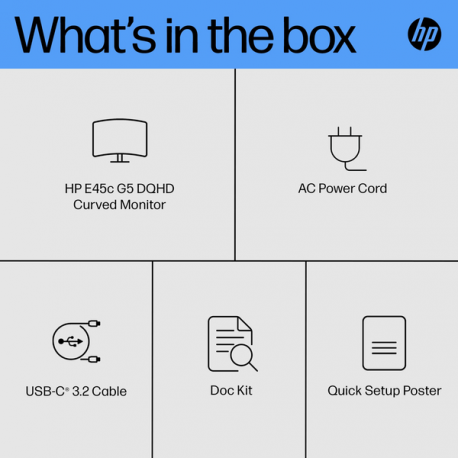 HP E45c G5 - E-Series - LED monitor - curved - 44.5" - 5120 x 1440 Dual Quad HD @ 165 Hz - VA - 400 cd / m² - 3000:1 - 3 ms - HDMI, DisplayPort, USB-C - speakers - black head, black and silver (stand) - 10