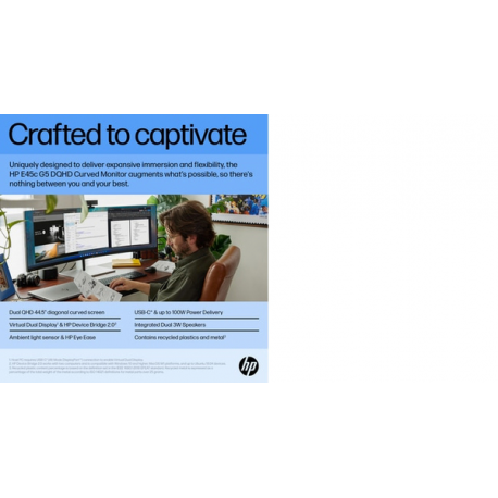HP E45c G5 - E-Series - LED monitor - curved - 44.5" - 5120 x 1440 Dual Quad HD @ 165 Hz - VA - 400 cd / m² - 3000:1 - 3 ms - HDMI, DisplayPort, USB-C - speakers - black head, black and silver (stand) - 16