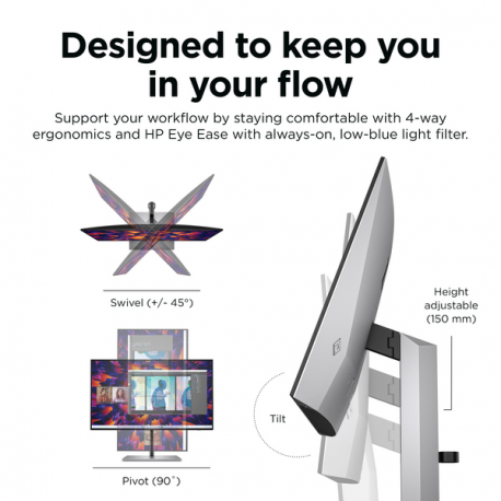 HP Z24q G3 - LED monitor - 23.8" - 2560 x 1440 QHD @ 90 Hz - IPS - 400 cd / m² - 1000:1 - HDR400 - 5 ms - HDMI, DisplayPort - 11