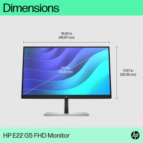 HP E22 G5 - E-Series - LED monitor - 21.5" (21.5" viewable) - 1920 x 1080 Full HD (1080p) @ 75 Hz - IPS - 250 cd / m² - 1000:1 - 5 ms - HDMI, DisplayPort, USB - black, black and silver (stand) - 3