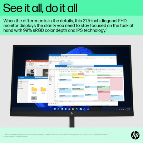 HP E22 G5 - E-Series - LED monitor - 21.5" (21.5" viewable) - 1920 x 1080 Full HD (1080p) @ 75 Hz - IPS - 250 cd / m² - 1000:1 - 5 ms - HDMI, DisplayPort, USB - black, black and silver (stand) - 5