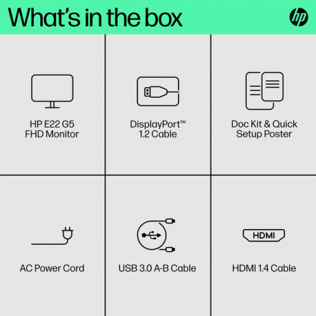 HP E22 G5 - E-Series - LED monitor - 21.5" (21.5" viewable) - 1920 x 1080 Full HD (1080p) @ 75 Hz - IPS - 250 cd / m² - 1000:1 - 5 ms - HDMI, DisplayPort, USB - black, black and silver (stand) - 7