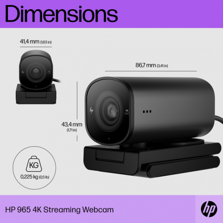 HP 965 Streaming - Webcam - colour - 8 MP - 3840 x 2160 - audio - USB 3.0 - 17