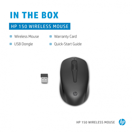 HP 150 - Mouse - right-handed - optical - 3 buttons - wireless - 2.4 GHz - USB wireless receiver - for Victus by HP Laptop 16; Laptop 14, 15, 17; Pavilion Plus Laptop 14; Pavilion x360 Laptop - 7