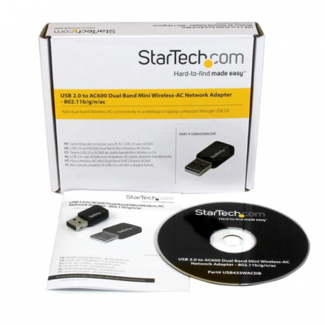 StarTech.com USB 2.0 AC600 Mini Dual Band Wireless-AC Network Adapter - 1T1R 802.11ac WiFi Adapter - 2.4GHz / 5GHz USB Wireless (USB433WACDB) - Network adapter - USB 2.0 - 802.11ac - black - 3