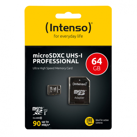 Intenso - Flash memory card (microSDXC to SD adapter included) - 64 GB - UHS Class 1  /  Class10 - microSDXC UHS-I - 1