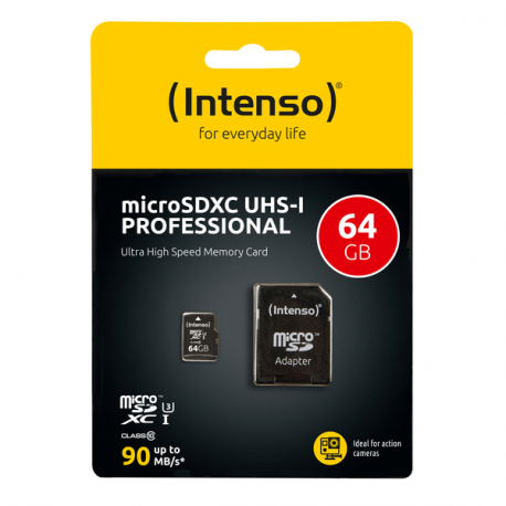 Intenso - Flash memory card (microSDXC to SD adapter included) - 64 GB - UHS Class 1  /  Class10 - microSDXC UHS-I - 7